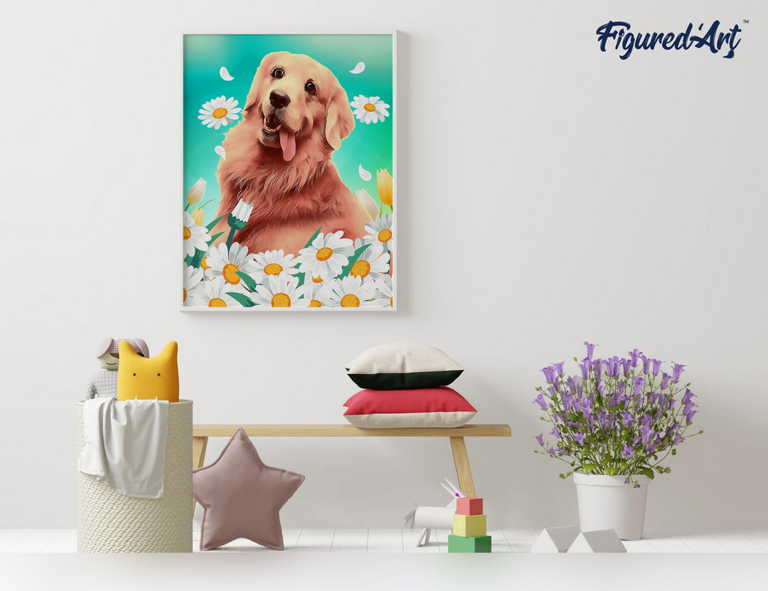 Malen nach Zahlen 40x50cm auf Keilrahmen gespannt Figured’Art Golden Retriever - Kidis Art