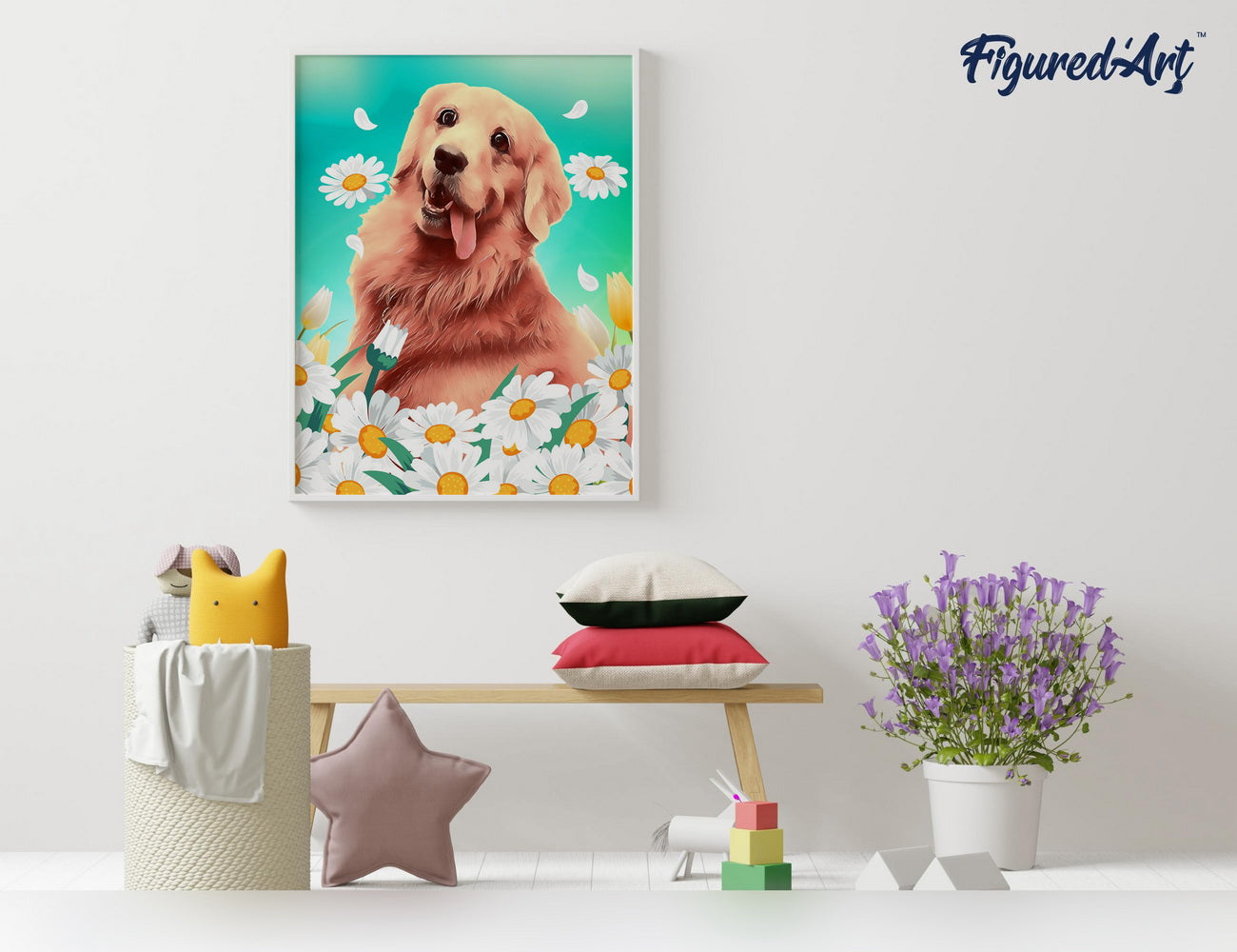 Malen nach Zahlen 40x50cm auf Keilrahmen gespannt Figured’Art Golden Retriever - Kidis Art