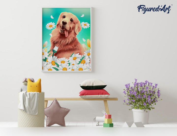 Malen nach Zahlen 40x50cm auf Keilrahmen gespannt Figured’Art Golden Retriever - Kidis Art