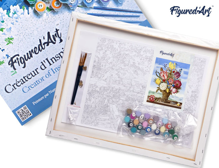 Malen nach Zahlen 40x50cm auf Keilrahmen gespannt Figured’Art Blumenstrauss – Ambrosius Bosschaert - Kidis Art