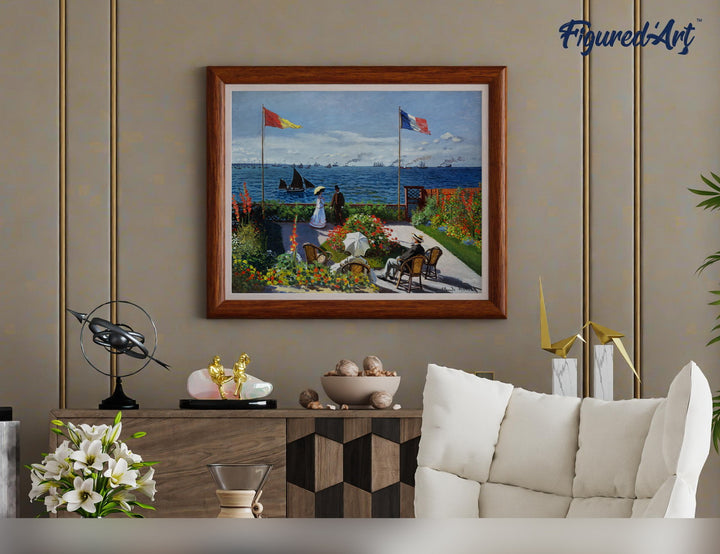 Malen nach Zahlen 40x50cm auf Keilrahmen gespannt Figured’Art Die Terrasse am Sainte Adresse – Monet - Kidis Art