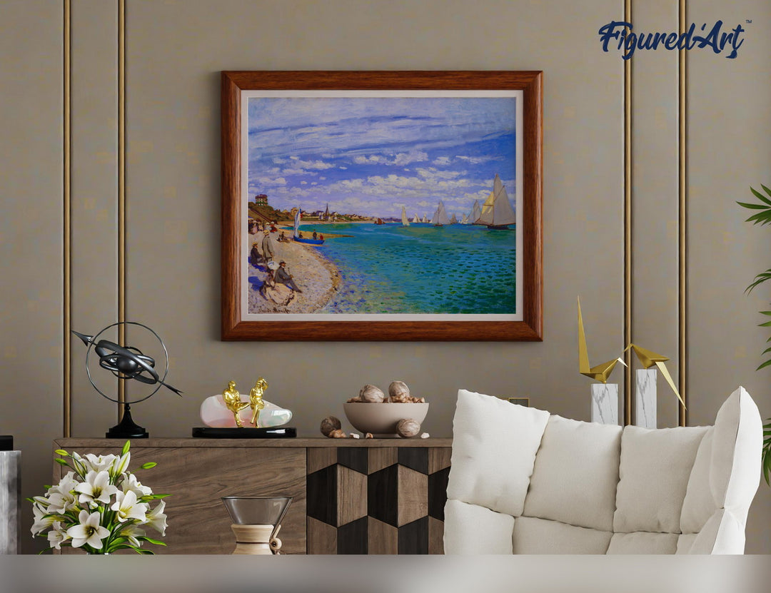 Malen nach Zahlen 40x50cm auf Keilrahmen gespannt Figured’Art Regatta bei Sainte–Adresse – Monet - Kidis Art