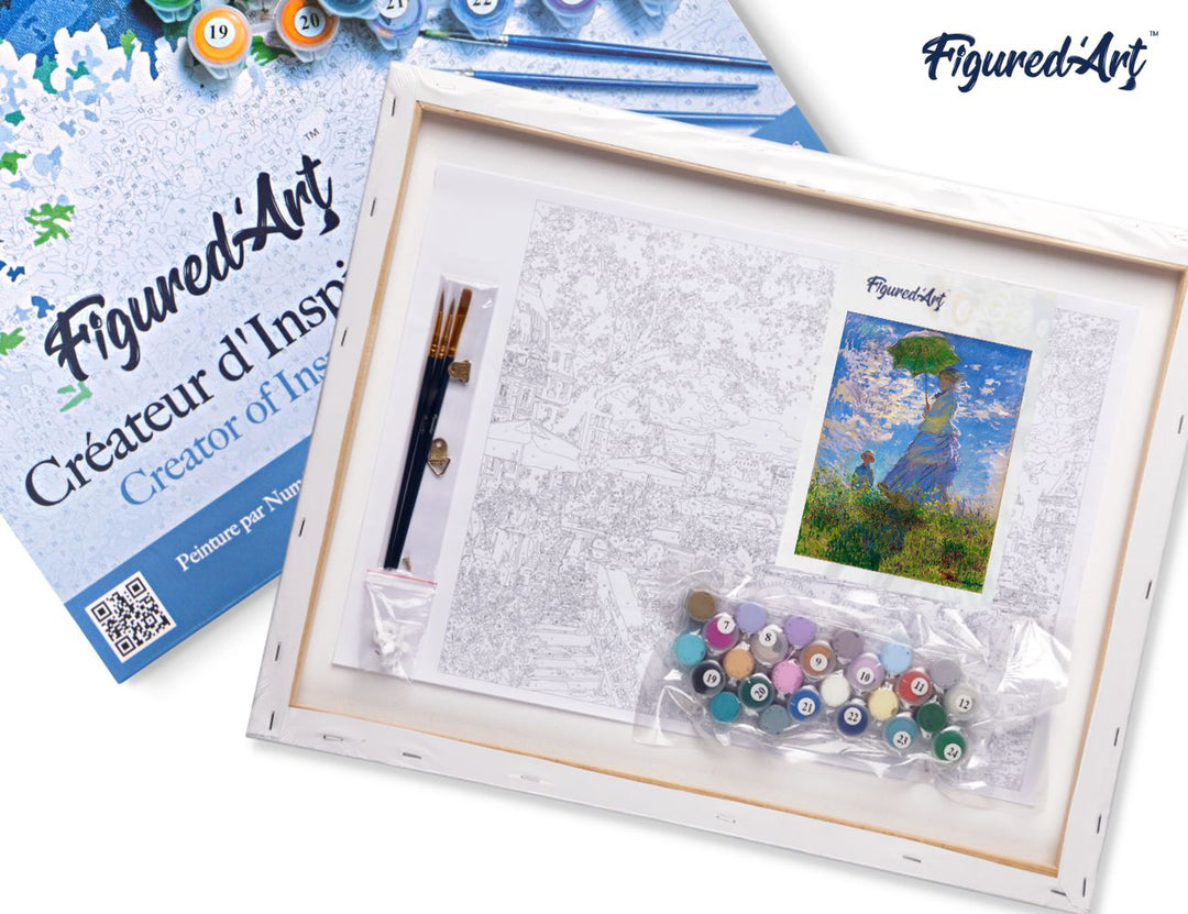 Malen nach Zahlen 40x50cm auf Keilrahmen gespannt Figured’Art Der Spaziergang – Monet - Kidis Art