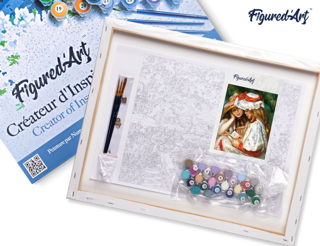 Malen nach Zahlen 40x50cm auf Keilrahmen gespannt Figured’Art Zwei Lesende Mädchen – Renoir - Kidis Art