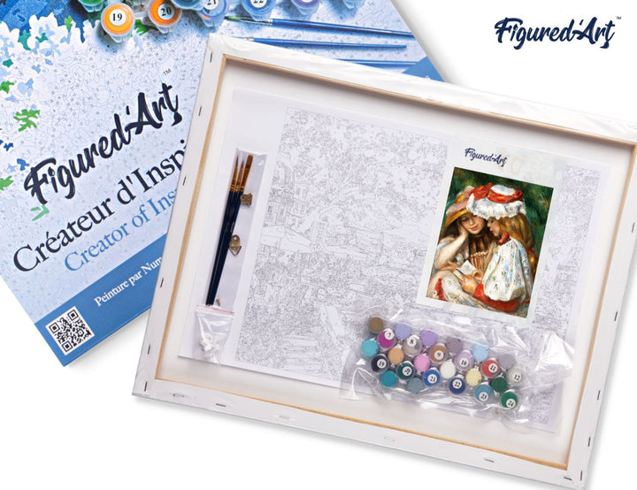 Malen nach Zahlen 40x50cm auf Keilrahmen gespannt Figured’Art Zwei Lesende Mädchen – Renoir - Kidis Art