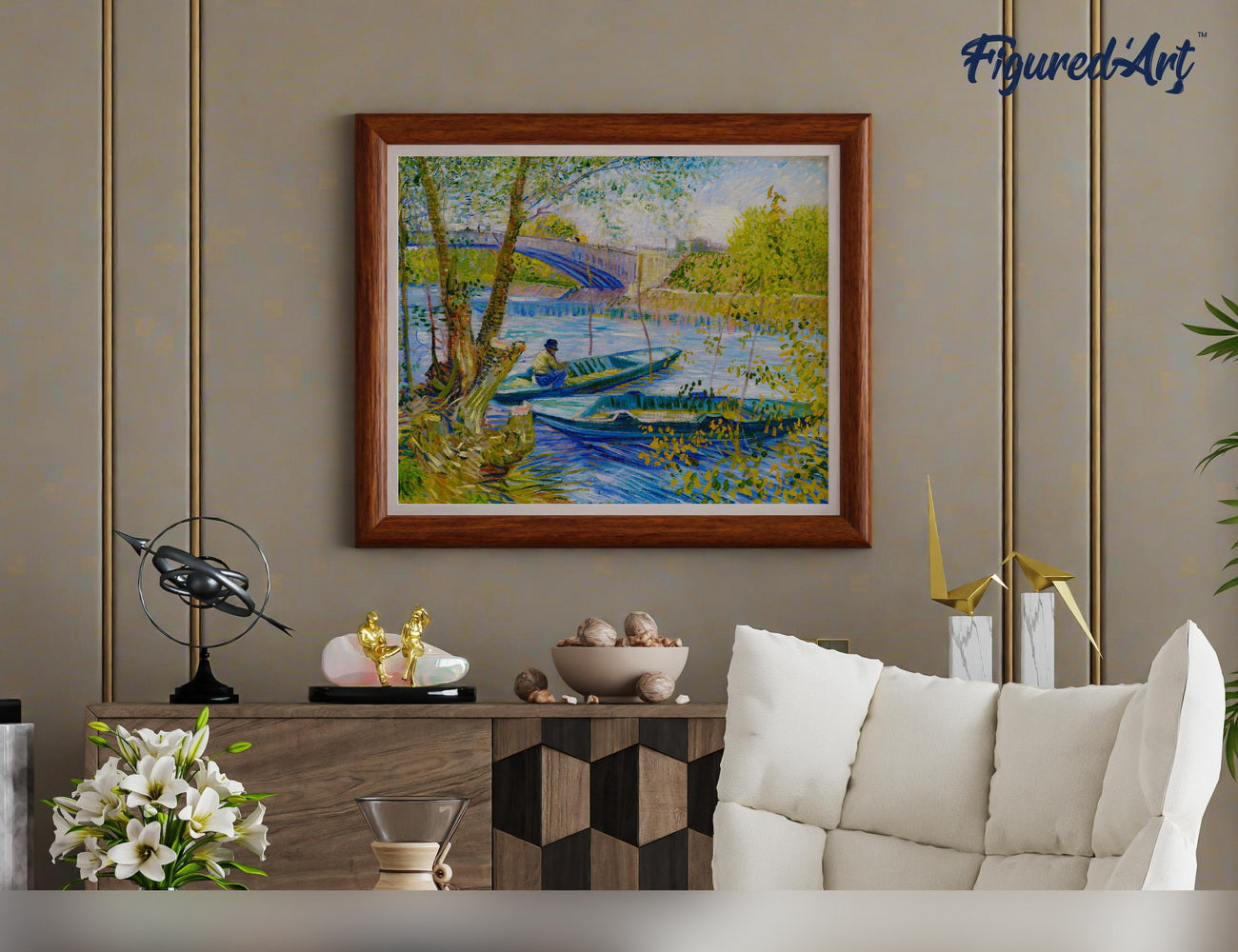 Malen nach Zahlen 40x50cm auf Keilrahmen gespannt Figured’Art Angler und Boote an der Pont de Clichy – Van Gogh - Kidis Art