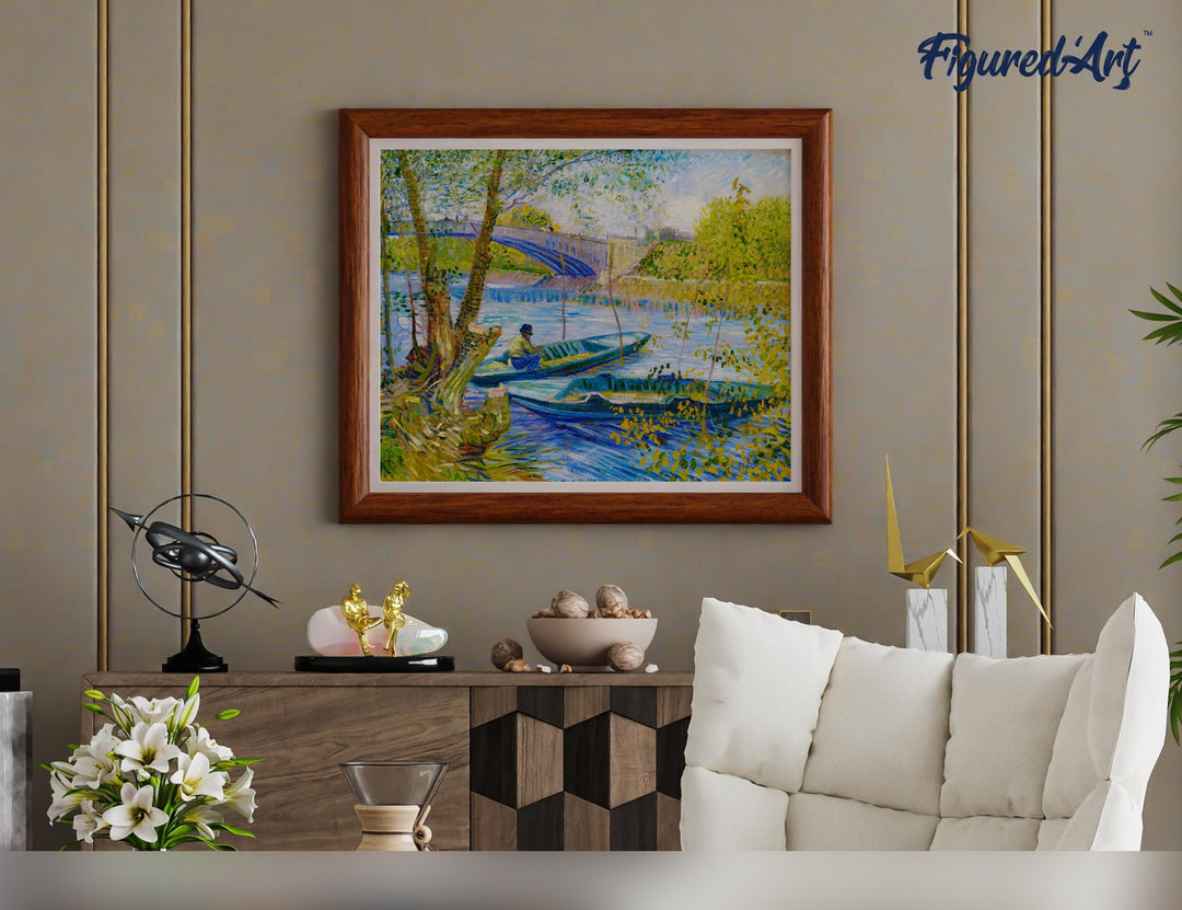 Malen nach Zahlen 40x50cm ohne Keilrahmen Figured’Art Angler und Boote an der Pont de Clichy – Van Gogh - Kidis Art