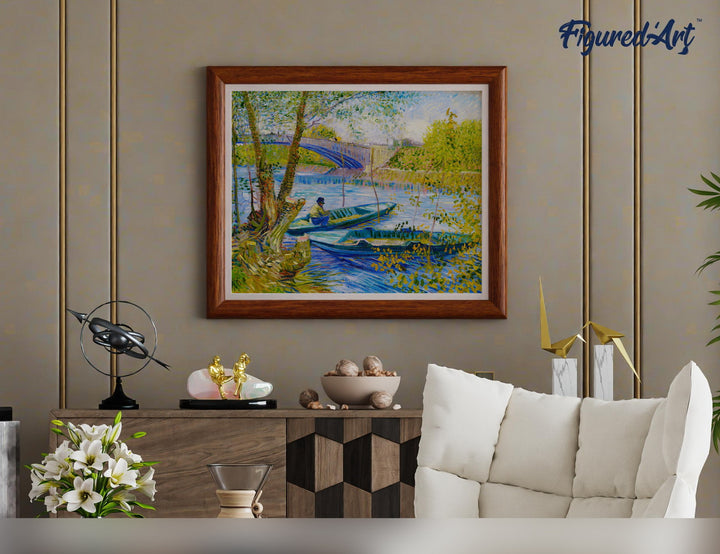 Malen nach Zahlen 40x50cm ohne Keilrahmen Figured’Art Angler und Boote an der Pont de Clichy – Van Gogh - Kidis Art