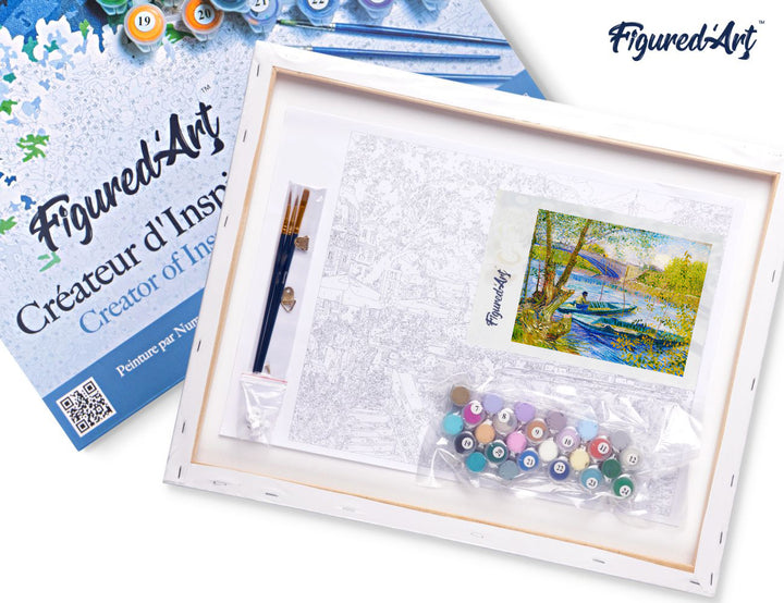 Malen nach Zahlen 40x50cm auf Keilrahmen gespannt Figured’Art Angler und Boote an der Pont de Clichy – Van Gogh - Kidis Art