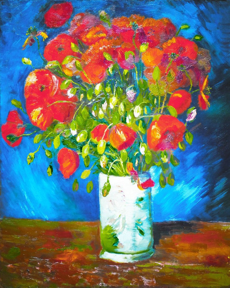 Kreuzstich 32x40cm – Vase mit rotem Klatschmohn – Van Gogh - Kidis Art