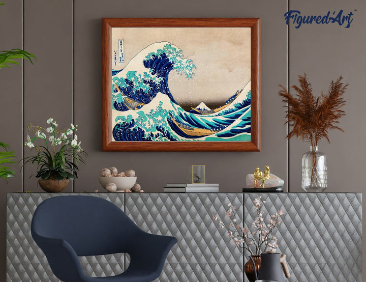Malen nach Zahlen 40x50cm ohne Keilrahmen Figured’Art Die grosse Welle von Kanagawa von Katsushika Hokusai - Kidis Art