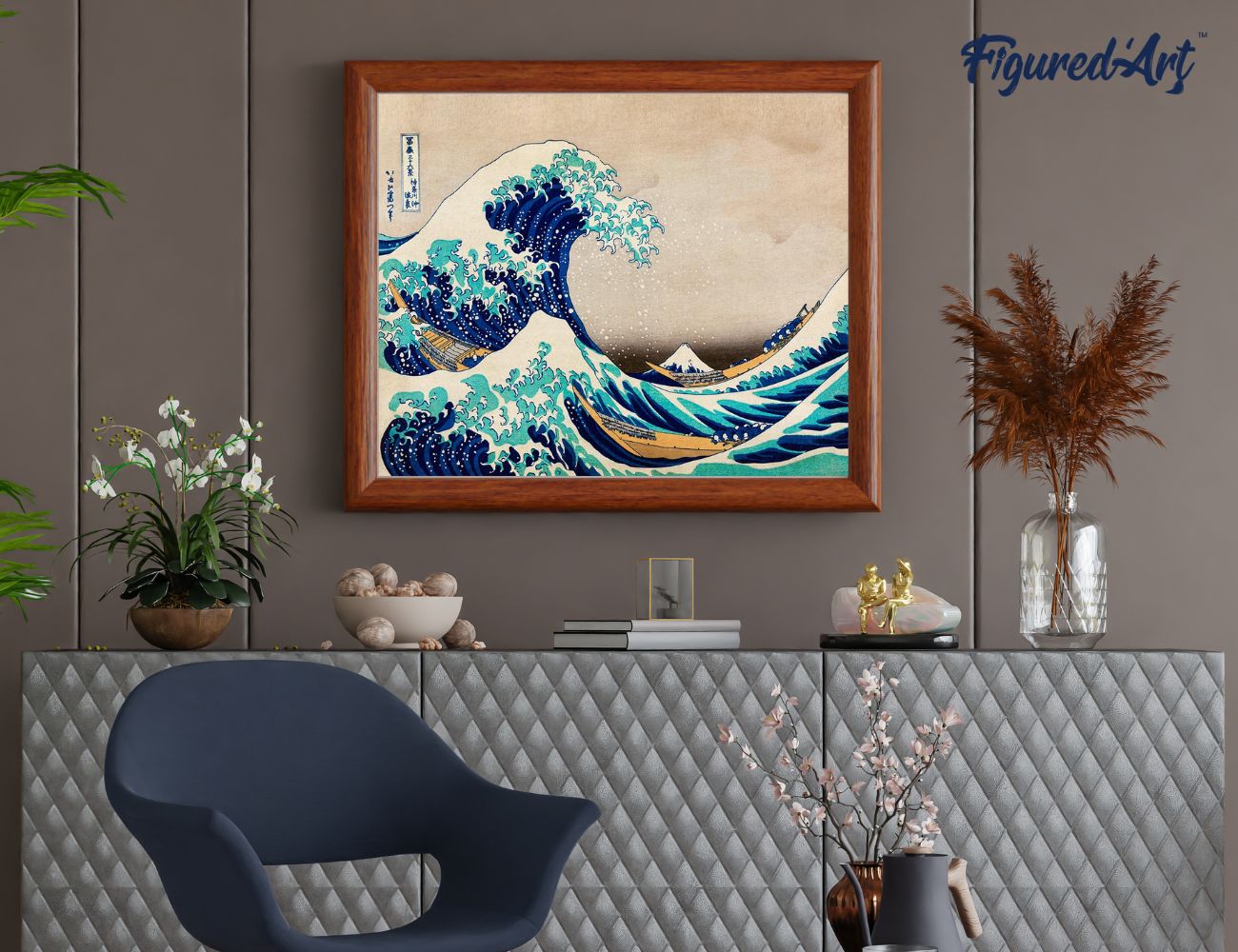 Malen nach Zahlen 40x50cm auf Keilrahmen gespannt Figured’Art Die grosse Welle von Kanagawa von Katsushika Hokusai - Kidis Art