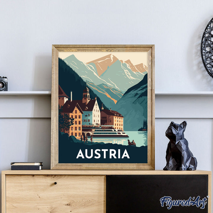 Malen nach Zahlen 40x50cm auf Keilrahmen gespannt Figured’Art Vintage-Poster Hallstatt - Kidis Art