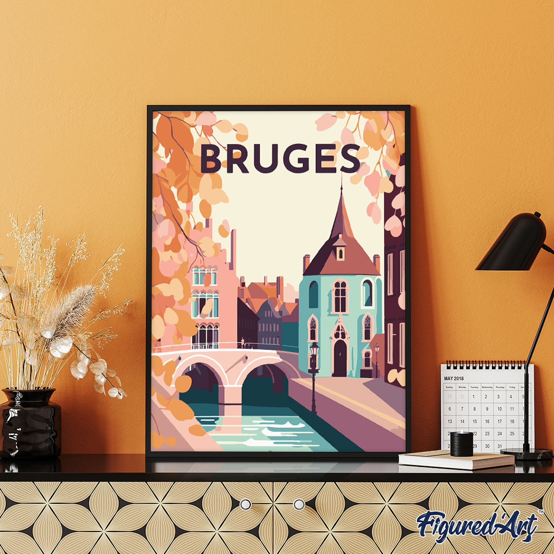 Malen nach Zahlen 40x50cm auf Keilrahmen gespannt Figured’Art Vintage-Poster Brügge - Kidis Art