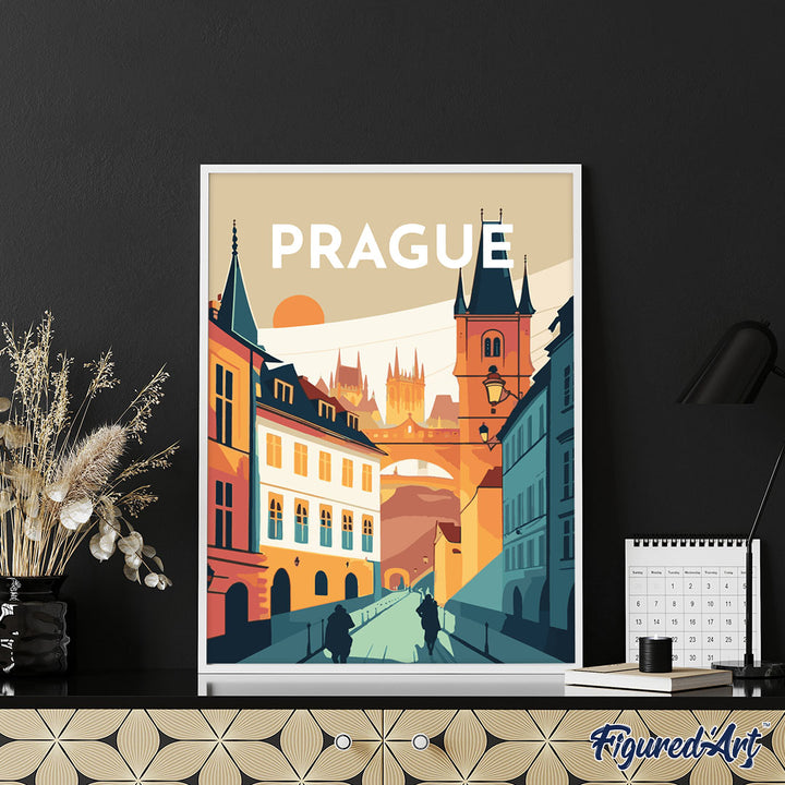 Malen nach Zahlen 40x50cm auf Keilrahmen gespannt Figured’Art Vintage-Poster Prag - Kidis Art