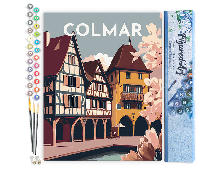 Malen nach Zahlen 40x50cm ohne Keilrahmen Figured’Art Vintage-Poster Colmar - Kidis Art
