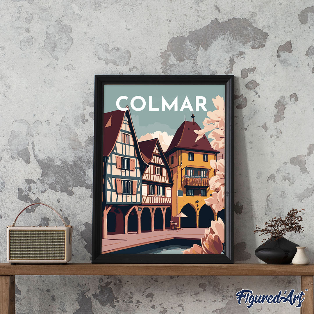 Malen nach Zahlen 40x50cm auf Keilrahmen gespannt Figured’Art Vintage-Poster Colmar - Kidis Art
