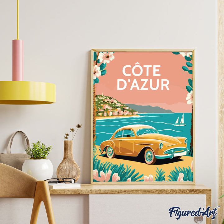 Malen nach Zahlen 40x50cm auf Keilrahmen gespannt Figured’Art Reiseplakat Côte d&