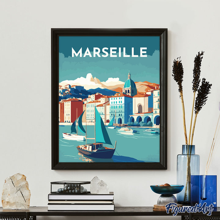 Malen nach Zahlen 40x50cm ohne Keilrahmen Figured’Art Reiseplakat Marseille - Kidis Art