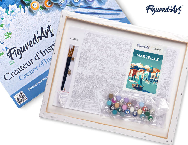 Malen nach Zahlen 40x50cm auf Keilrahmen gespannt Figured’Art Reiseplakat Marseille - Kidis Art