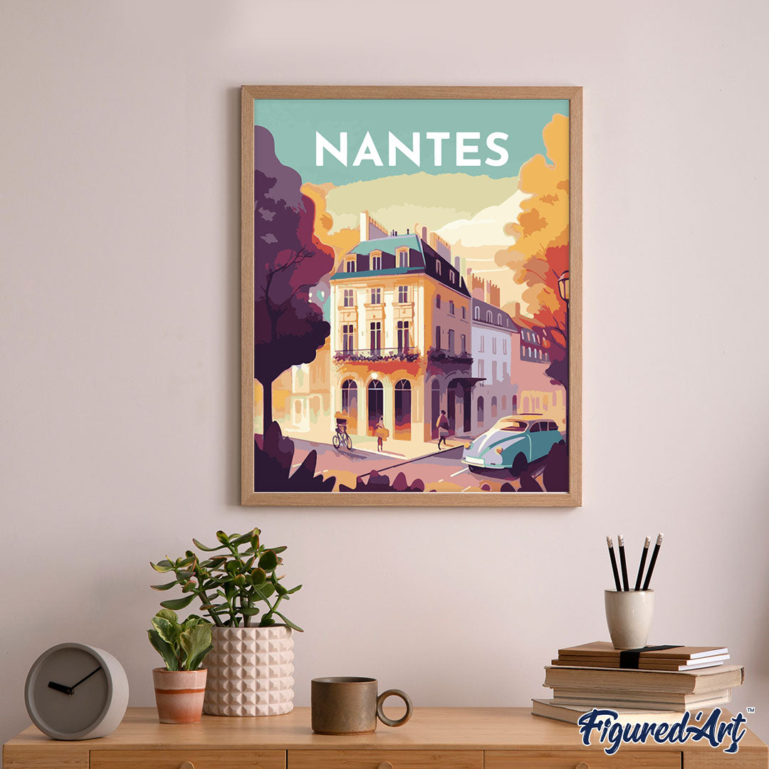 Malen nach Zahlen 40x50cm auf Keilrahmen gespannt Figured’Art Vintage-Poster Nantes - Kidis Art