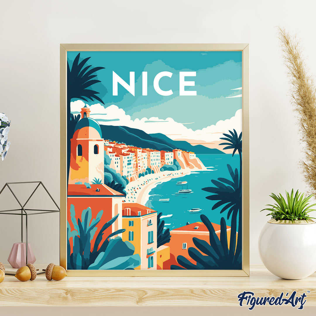 Malen nach Zahlen 40x50cm ohne Keilrahmen Figured’Art Reiseplakat Nizza - Kidis Art