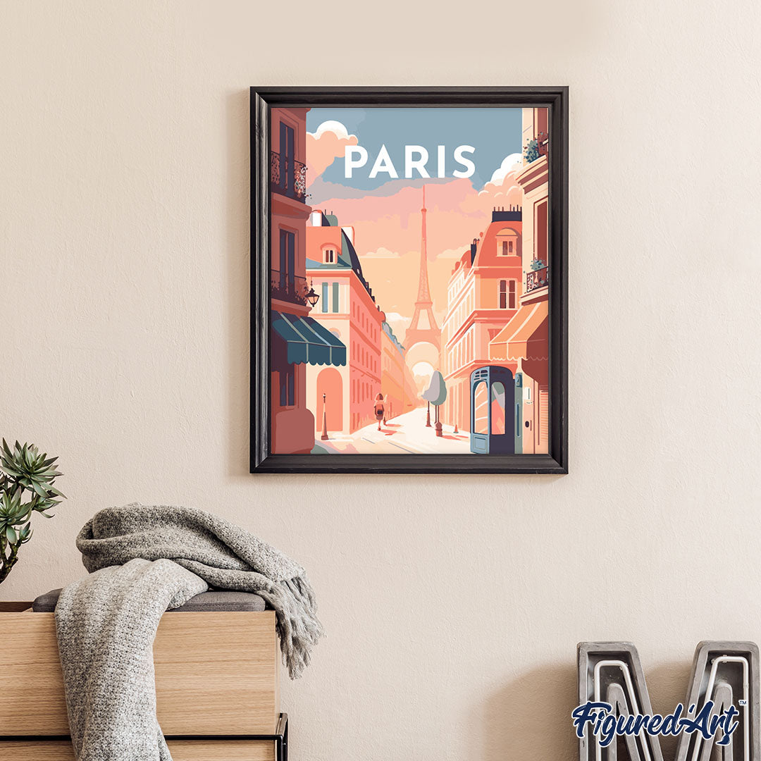 Malen nach Zahlen 40x50cm auf Keilrahmen gespannt Figured’Art Reiseplakat Paris I - Kidis Art