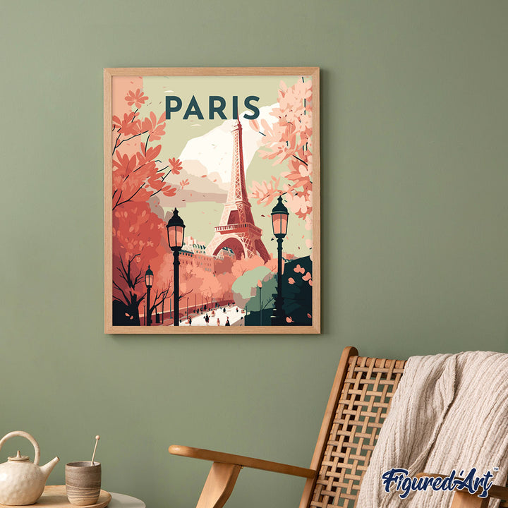 Malen nach Zahlen 40x50cm auf Keilrahmen gespannt Figured’Art Reiseplakat Paris II - Kidis Art
