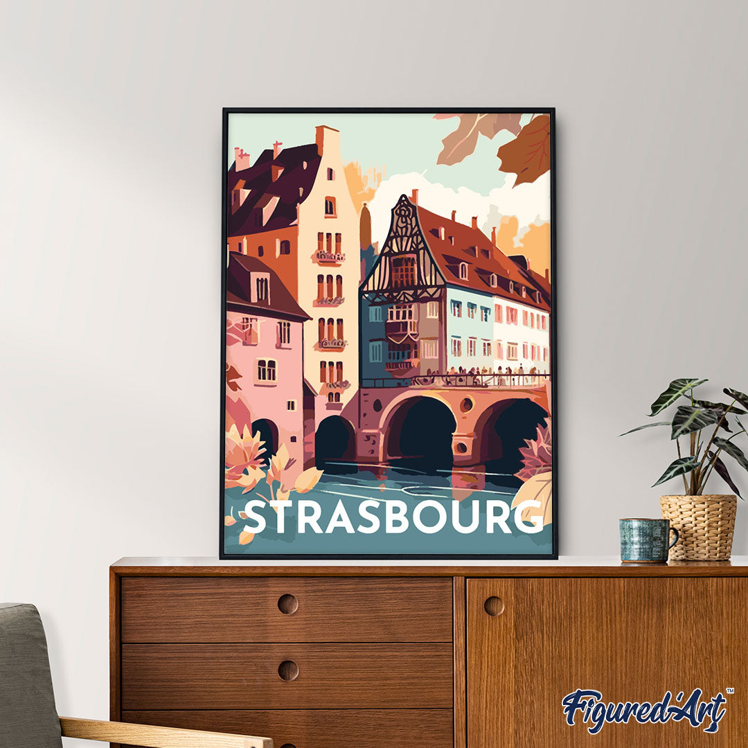 Malen nach Zahlen 40x50cm ohne Keilrahmen Figured’Art Vintage-Poster Straßburg - Kidis Art