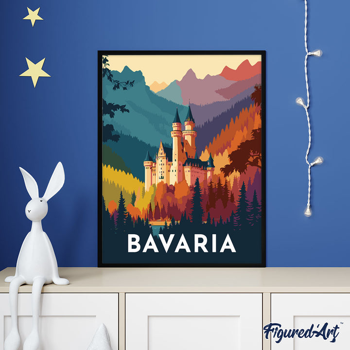 Malen nach Zahlen 40x50cm auf Keilrahmen gespannt Figured’Art Vintage-Poster Bayern - Kidis Art