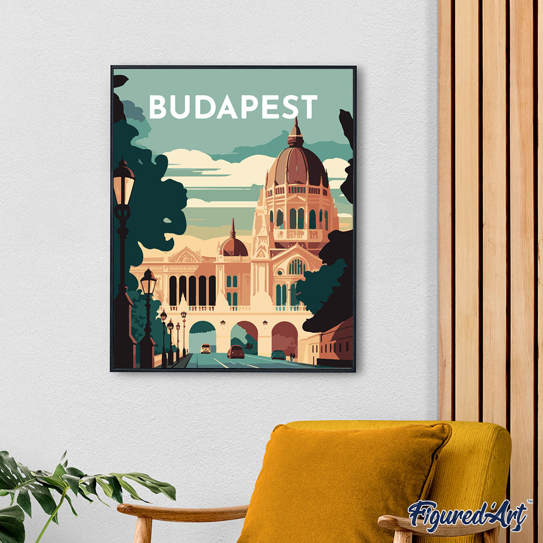 Malen nach Zahlen 40x50cm auf Keilrahmen gespannt Figured’Art Vintage-Poster Budapest - Kidis Art