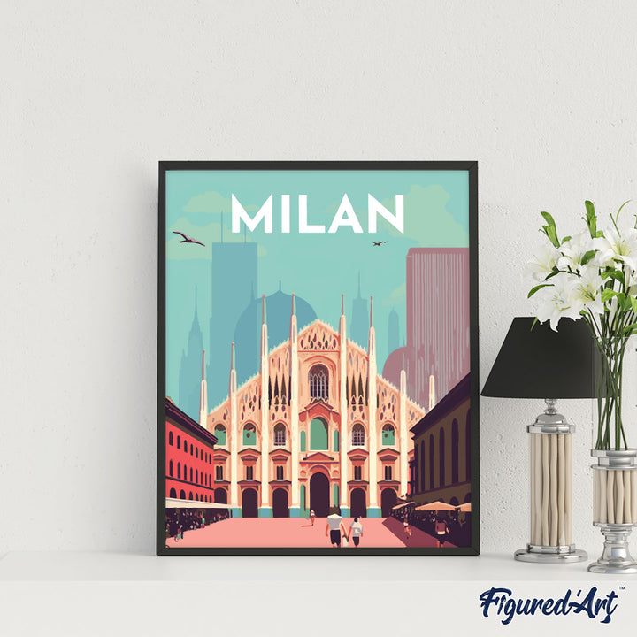 Malen nach Zahlen 40x50cm ohne Keilrahmen Figured’Art Vintage-Poster Mailand - Kidis Art