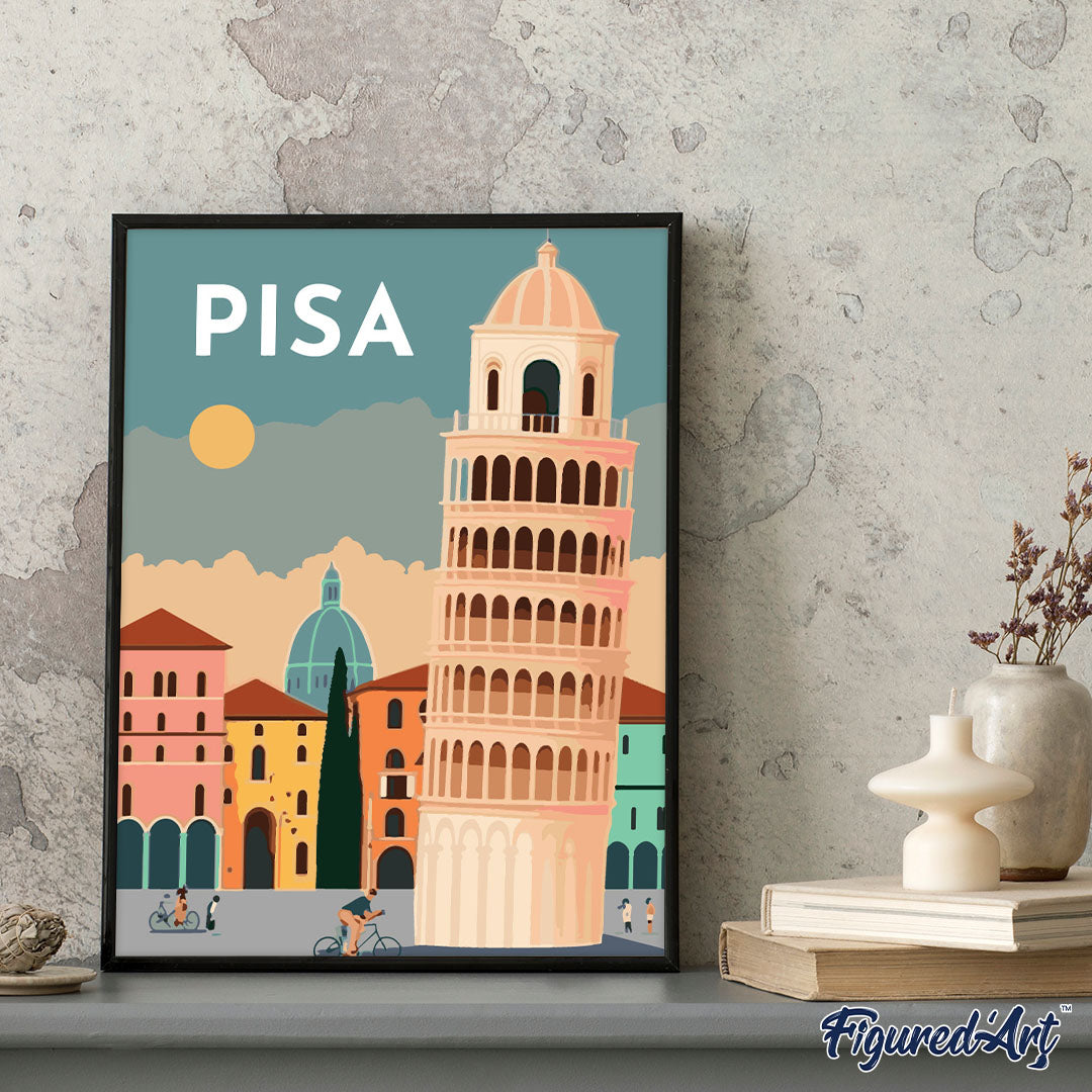 Malen nach Zahlen 40x50cm auf Keilrahmen gespannt Figured’Art Vintage-Poster Pisa - Kidis Art