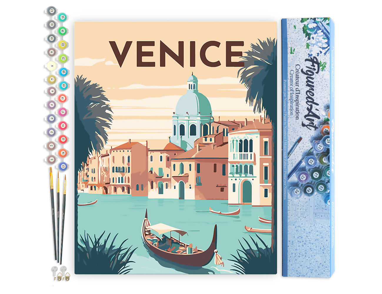 Malen nach Zahlen 40x50cm ohne Keilrahmen Figured’Art Vintage-Poster Venedig - Kidis Art