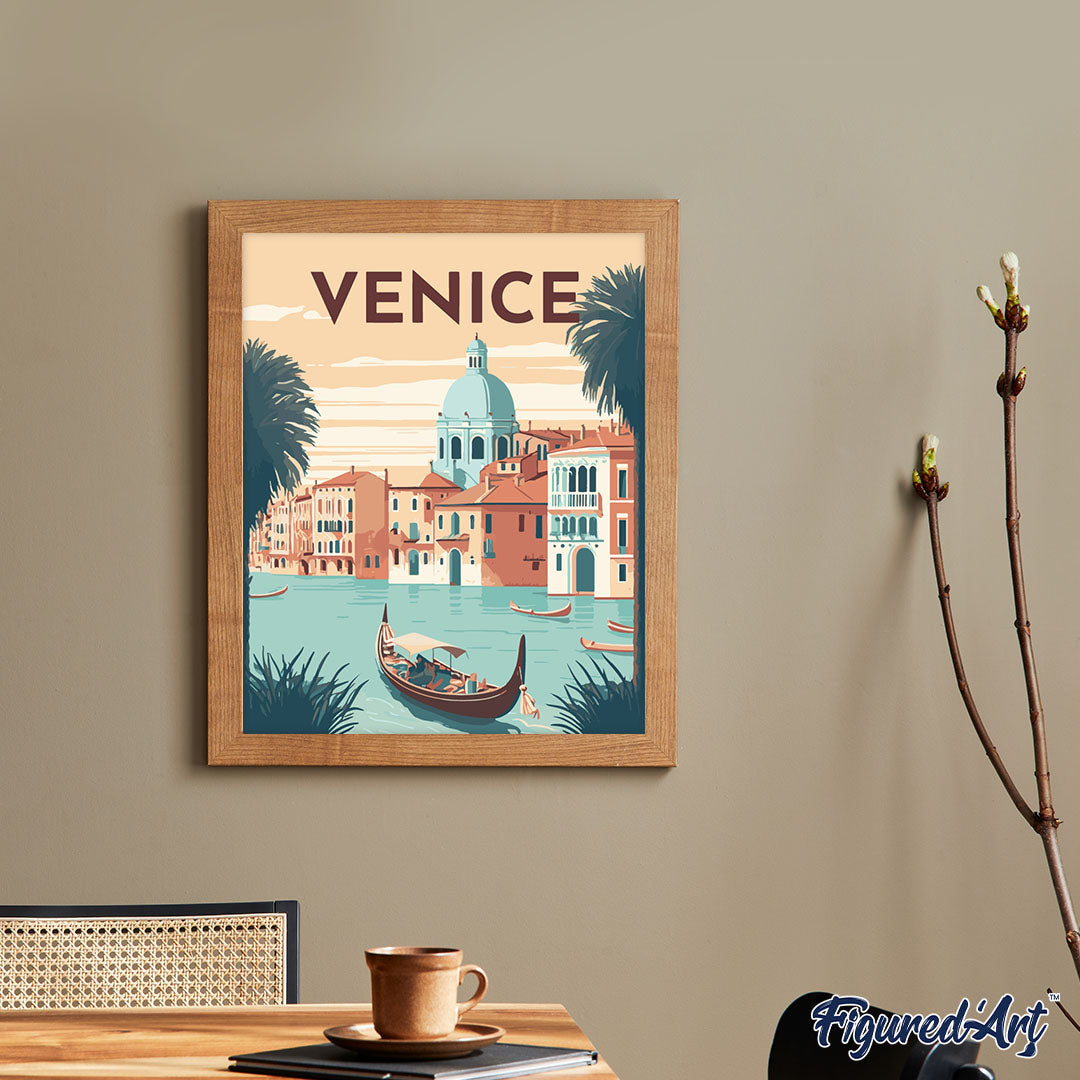 Malen nach Zahlen 40x50cm auf Keilrahmen gespannt Figured’Art Vintage-Poster Venedig - Kidis Art