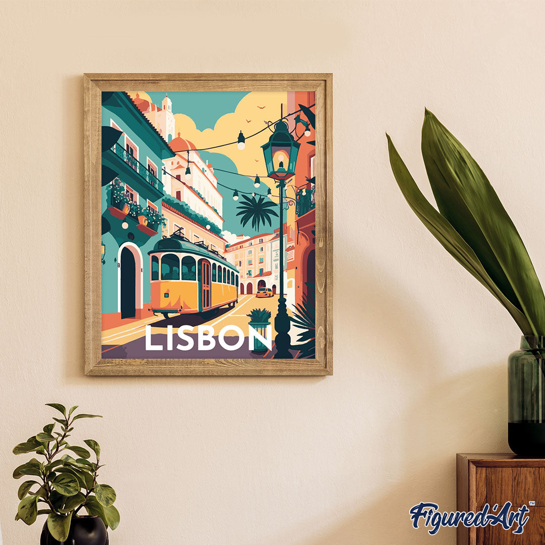 Malen nach Zahlen 40x50cm auf Keilrahmen gespannt Figured’Art Reiseplakat Lissabon - Kidis Art