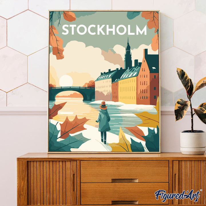 Malen nach Zahlen 40x50cm ohne Keilrahmen Figured’Art Vintage-Poster Stockholm - Kidis Art