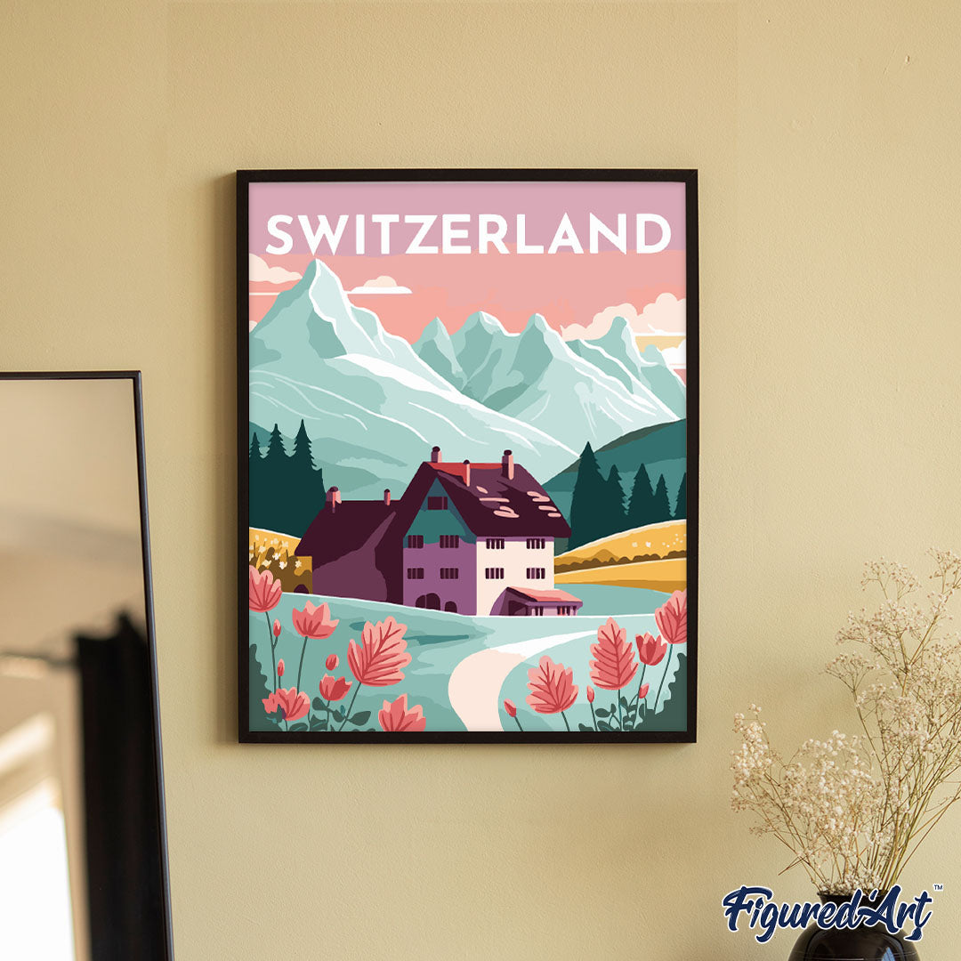 Malen nach Zahlen 40x50cm auf Keilrahmen gespannt Figured’Art Vintage-Poster Luzern - Kidis Art