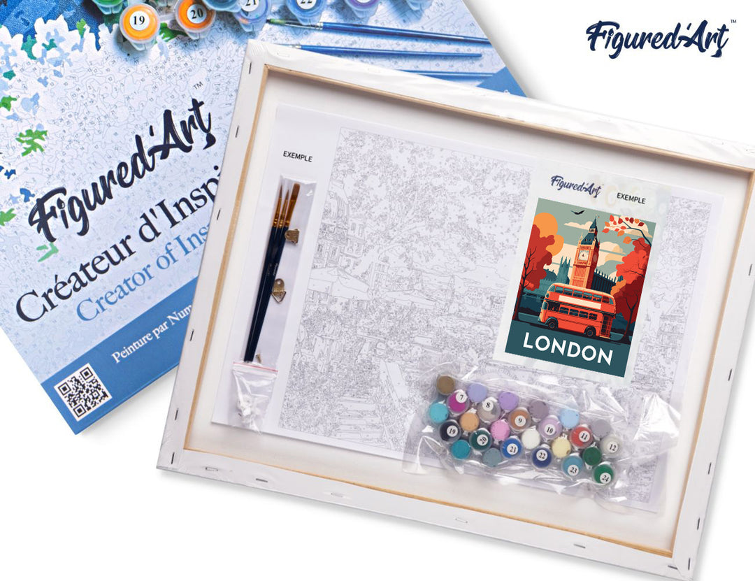 Malen nach Zahlen 40x50cm auf Keilrahmen gespannt Figured’Art Reiseposter London - Kidis Art