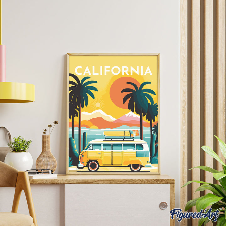 Malen nach Zahlen 40x50cm ohne Keilrahmen Figured’Art Reiseposter Kalifornien - Kidis Art