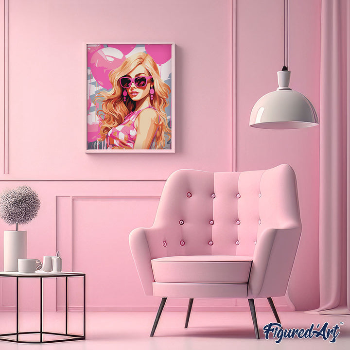 Malen nach Zahlen 40x50cm auf Keilrahmen gespannt Figured’Art Rosa Ballons und die Diva - Kidis Art