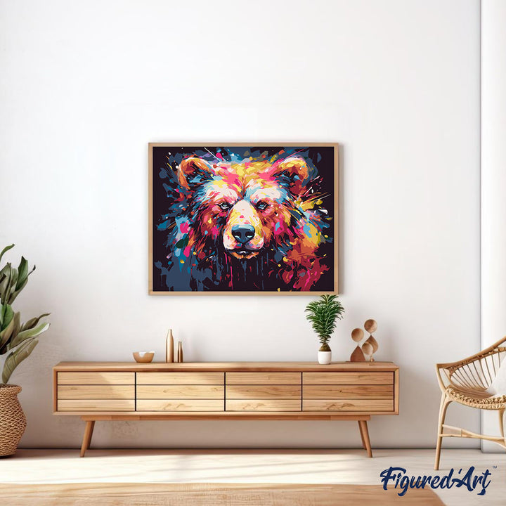 Malen nach Zahlen 40x50cm ohne Keilrahmen Figured’Art Bär Farbenfroh Abstrakt - Kidis Art