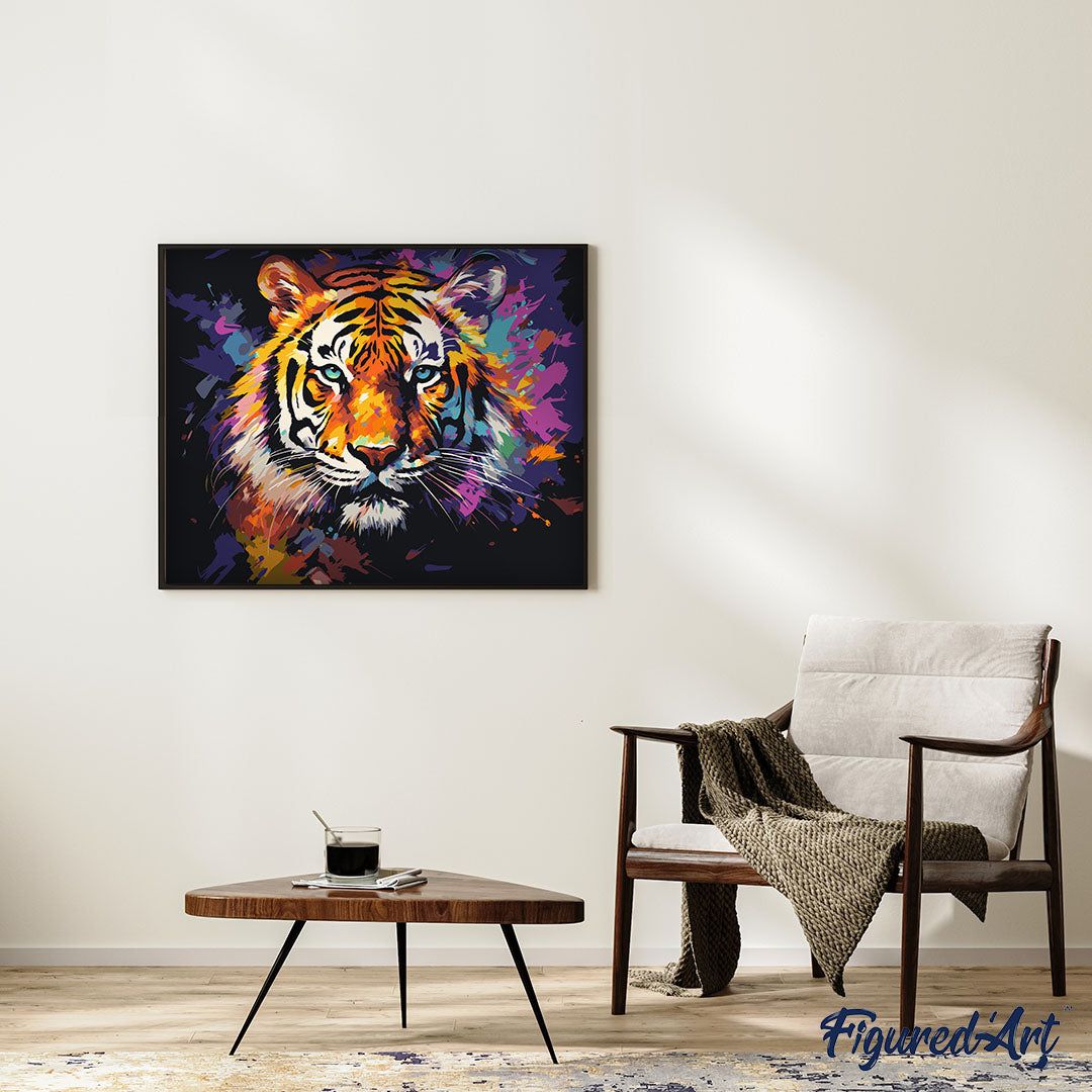 Malen nach Zahlen 40x50cm ohne Keilrahmen Figured’Art Tiger Farbenfroh Abstrakt - Kidis Art