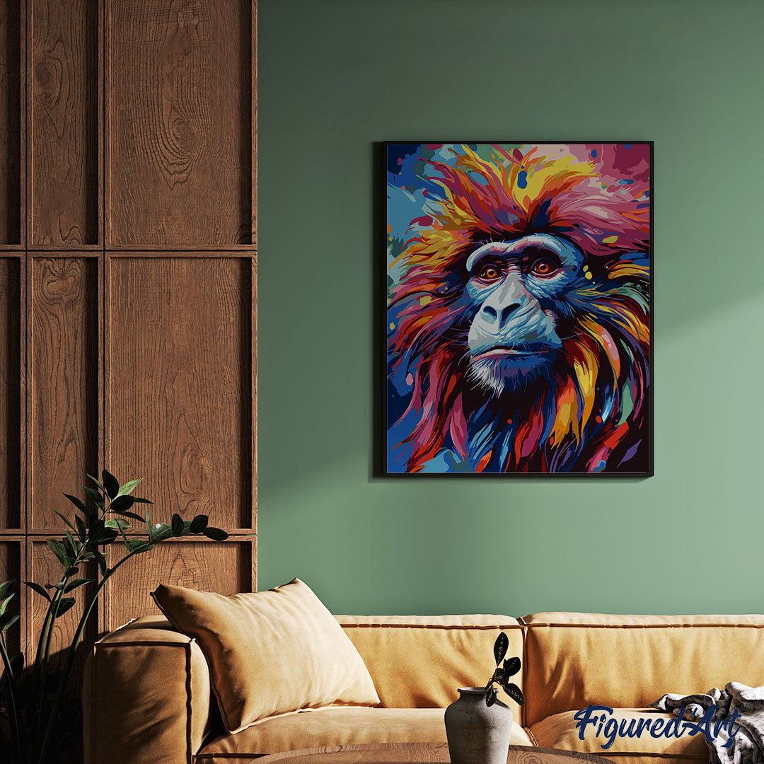 Malen nach Zahlen 40x50cm ohne Keilrahmen Figured’Art Pavian Farbenfroh Abstrakt - Kidis Art