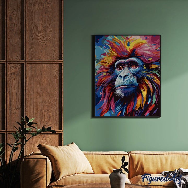 Malen nach Zahlen 40x50cm ohne Keilrahmen Figured’Art Pavian Farbenfroh Abstrakt - Kidis Art