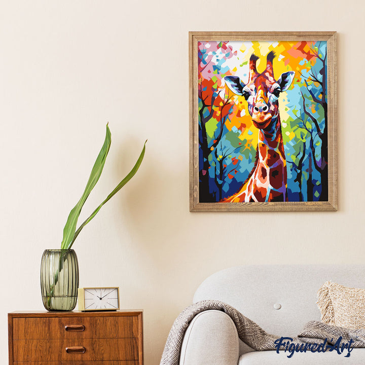 Malen nach Zahlen 40x50cm auf Keilrahmen gespannt Figured’Art Giraffe Farbenfroh Abstrakt - Kidis Art