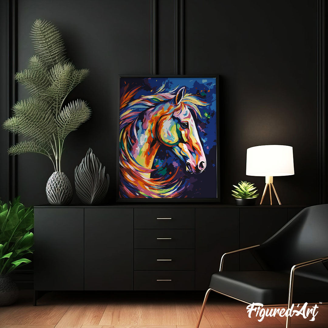 Malen nach Zahlen 40x50cm auf Keilrahmen gespannt Figured’Art Pferd Farbenfroh Abstrakt - Kidis Art