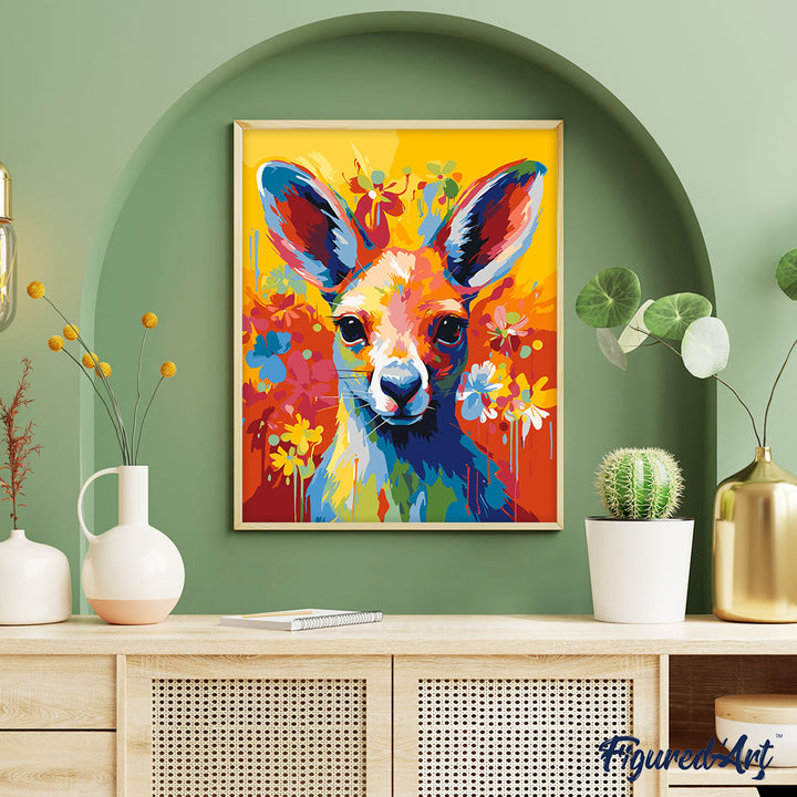 Malen nach Zahlen 40x50cm ohne Keilrahmen Figured’Art Känguru Farbenfroh Abstrakt - Kidis Art