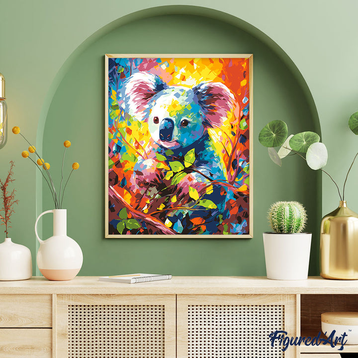 Malen nach Zahlen 40x50cm auf Keilrahmen gespannt Figured’Art Koala Farbenfroh Abstrakt - Kidis Art