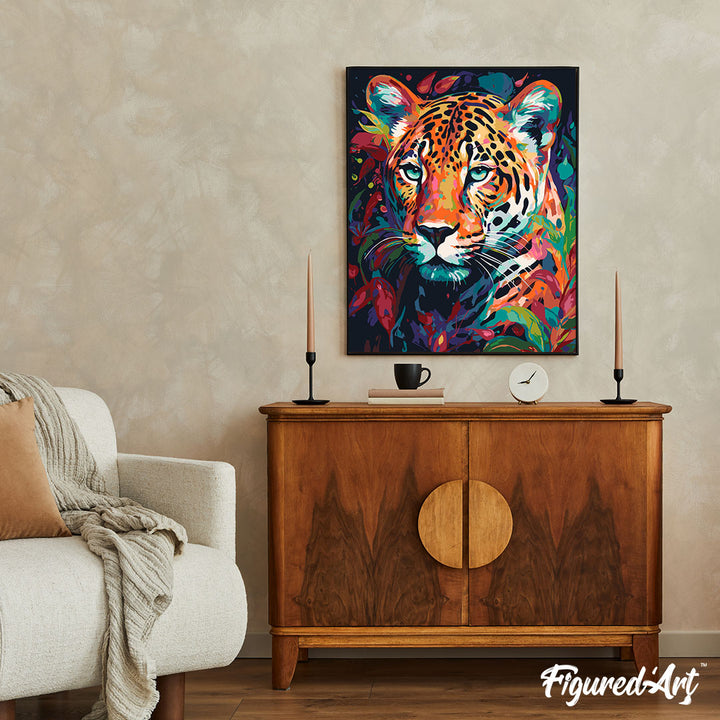Malen nach Zahlen 40x50cm ohne Keilrahmen Figured’Art Leopard Farbenfroh Abstrakt - Kidis Art